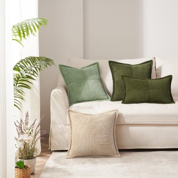 Throw Pillow Green Covers with Tassels Fringe Neutral Farmhouse Set Of 2 20x20 - Picture 2 of 9